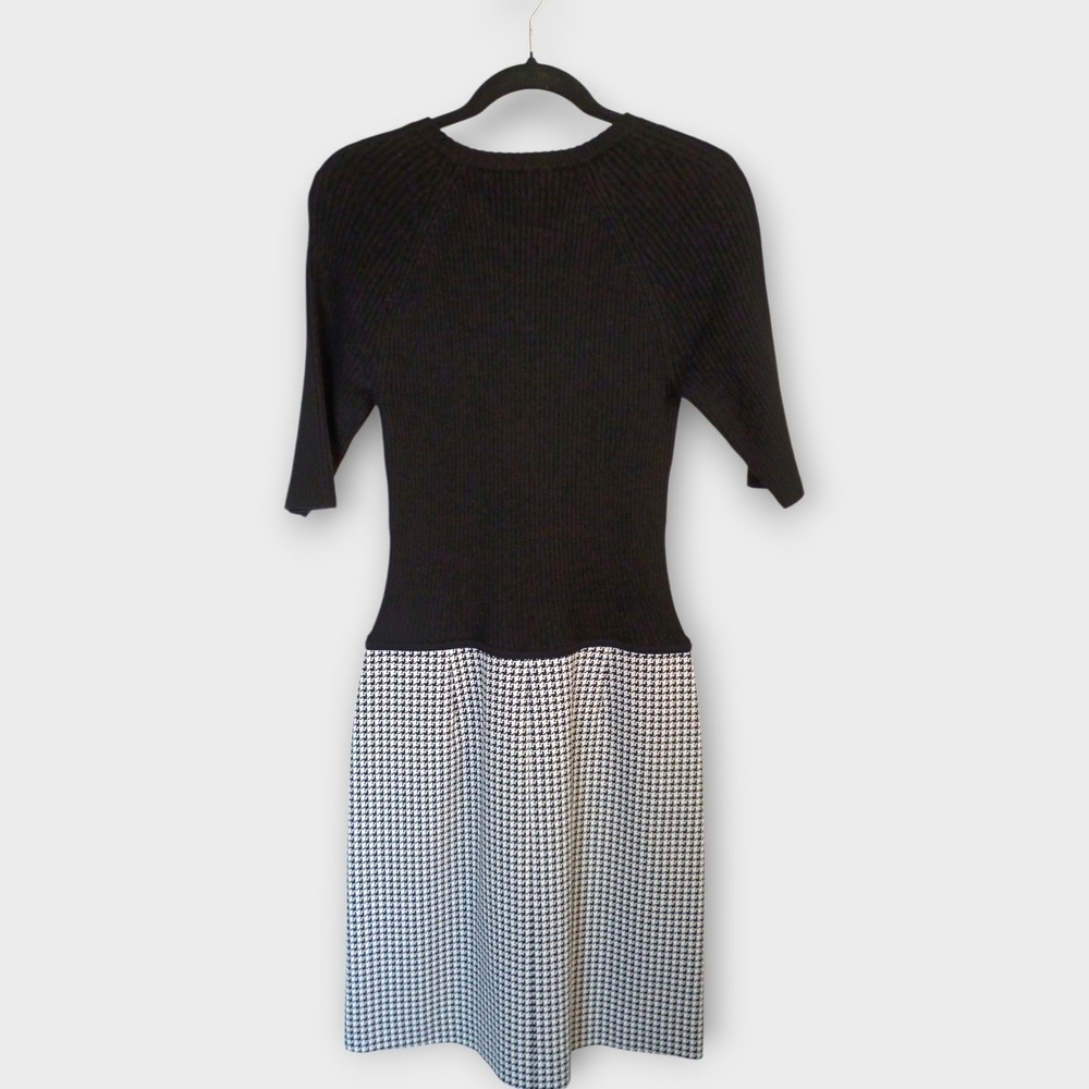 Theory Black Knit Houndstooth Dress Sz M Womens Career Professional Preppy - Picture 3 of 12
